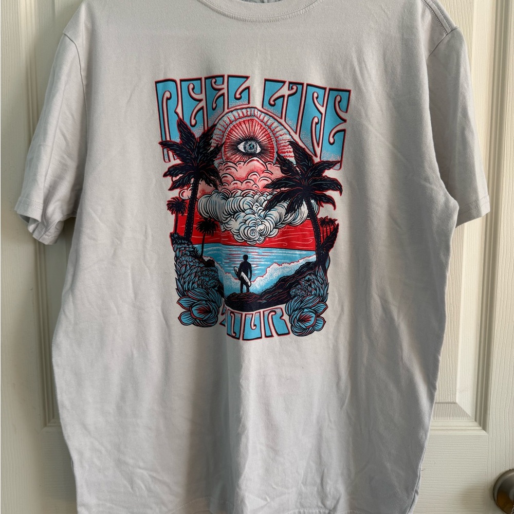 Reel Life Graphic Tee - White with Red & Blue Print